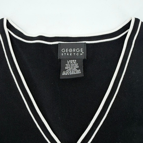 George Stretch Black White Striped V Neck Sleeveless Knit Top Womens L - Picture 3 of 5